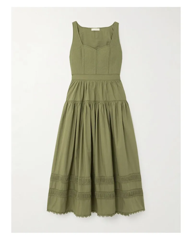 Ulla Johnson Isadora Midikleid Aus Baumwollpopeline Mit Spitzeneinsätzen - Grün Grün