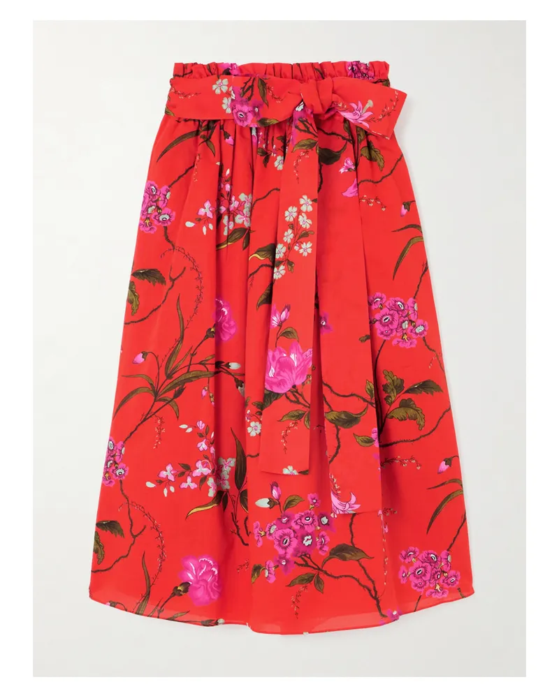 Erdem Midirock Aus Einer Baumwoll-leinenmischung Mit Bindegürtel - Rot Rot