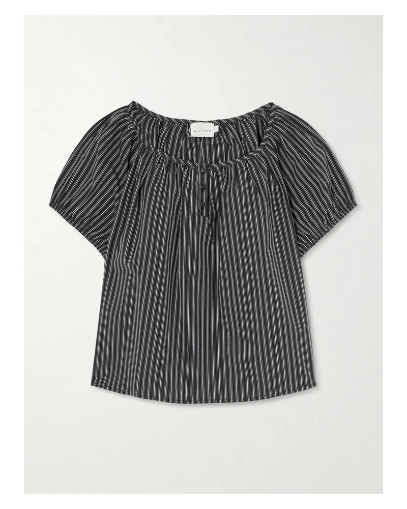 Deiji Studios Striped Organic Cotton-poplin Top - Gray Gray