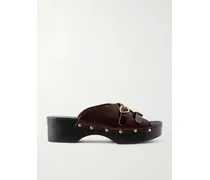 Natali Sabot Studded Leather Clogs - Brown
