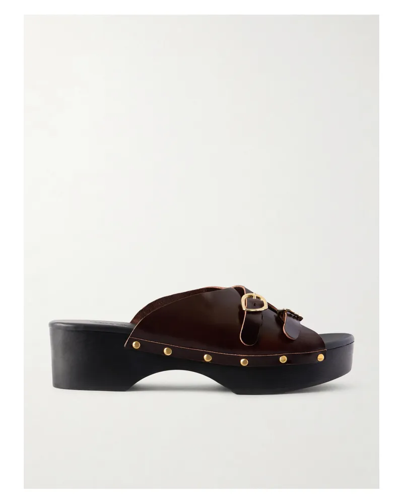 Ancient Greek Sandals Natali Sabot Studded Leather Clogs - Brown Brown