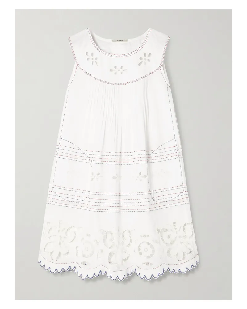 VITA KIN Cleo Pintucked Broderie Anglaise Cotton-batiste Mini Dress - White White