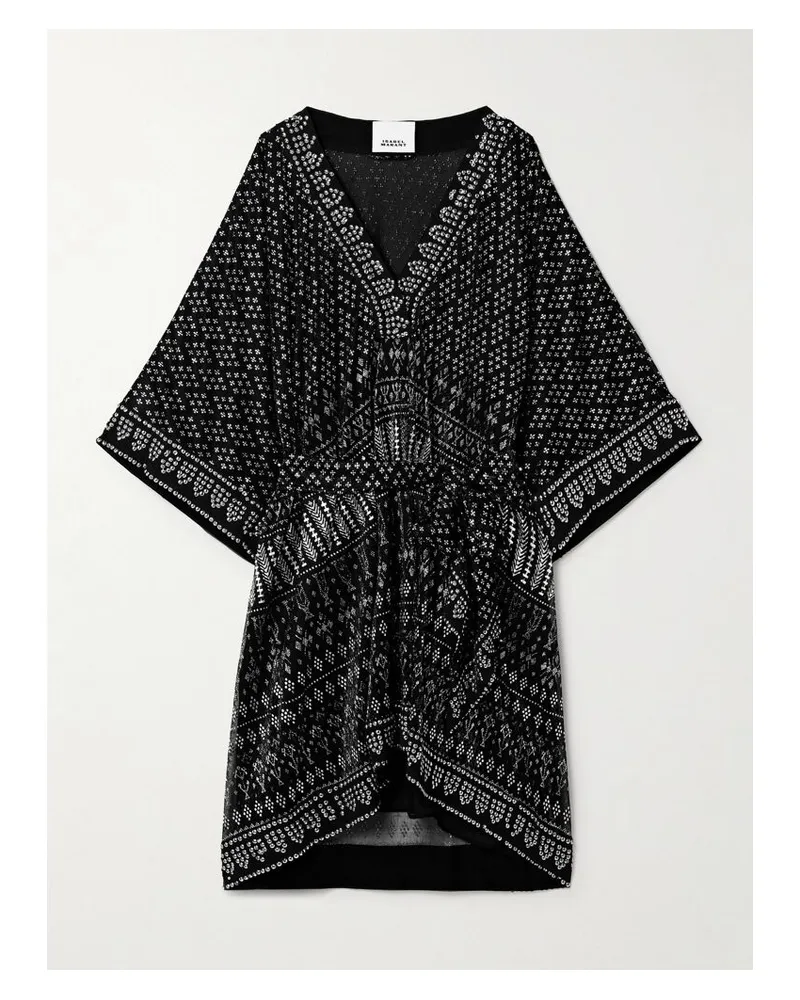 Isabel Marant Nawel Minikleid Aus Bedrucktem Mesh Mit Verzierungen - Schwarz Schwarz