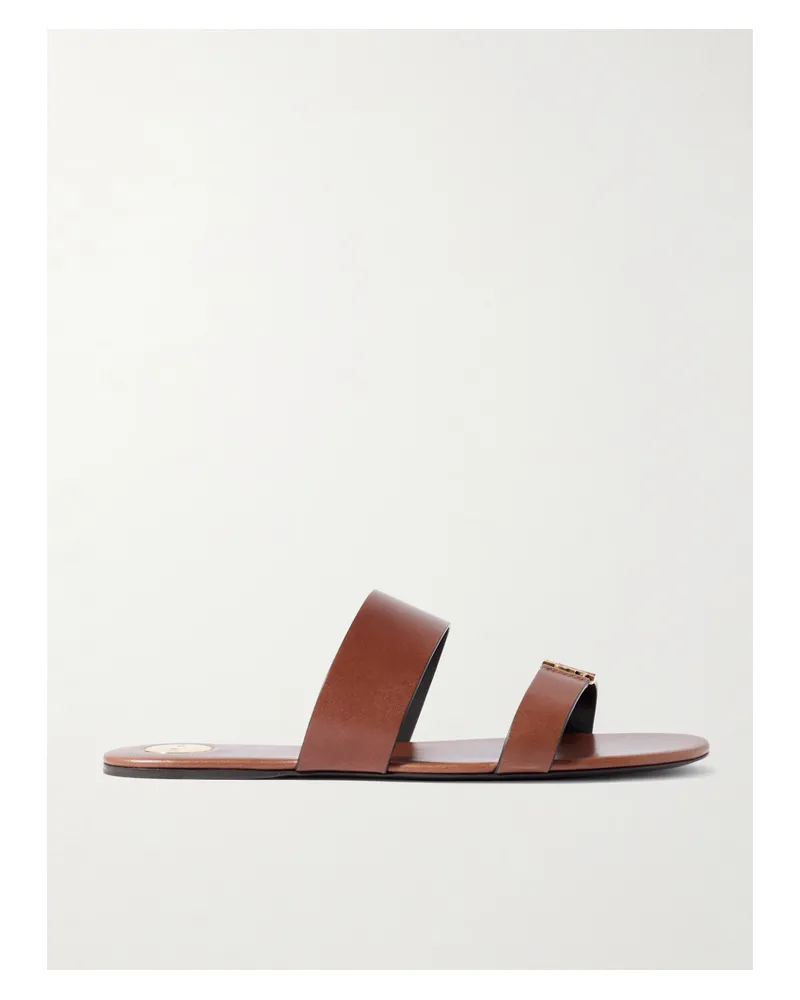 Saint Laurent Babylone Embellished Leather Slides - Brown Brown