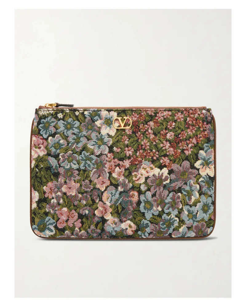 Valentino Garavani Vlogo Medium Leather-trimmed Floral-jacquard Canvas Clutch - Multi Multi