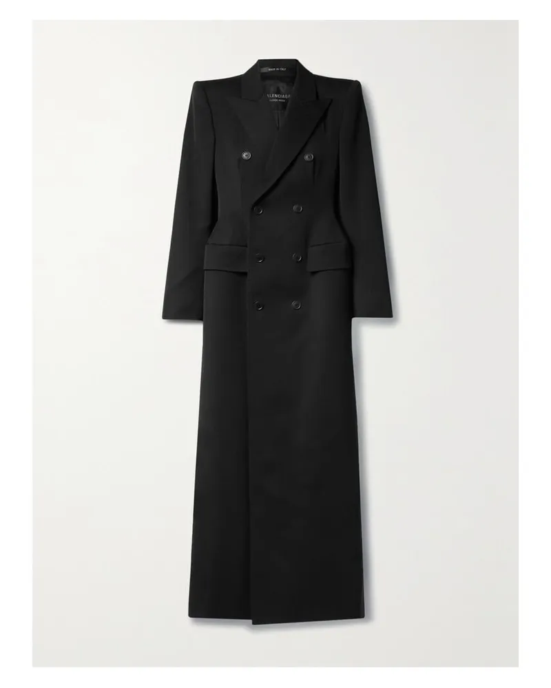 Balenciaga Hourglass Doppelreihiger Mantel Aus Woll-twill - Schwarz Schwarz