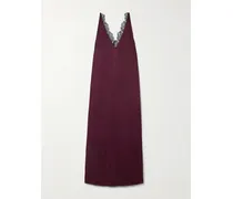 Midikleid Aus Satin Mit Spitzenbesätzen - Burgunder