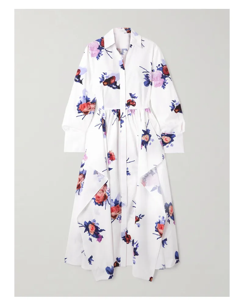 Erdem Midi-hemdblusenkleid Aus Baumwollpopeline Mit Blumenprint - Mehrfarbig Mehrfarbig