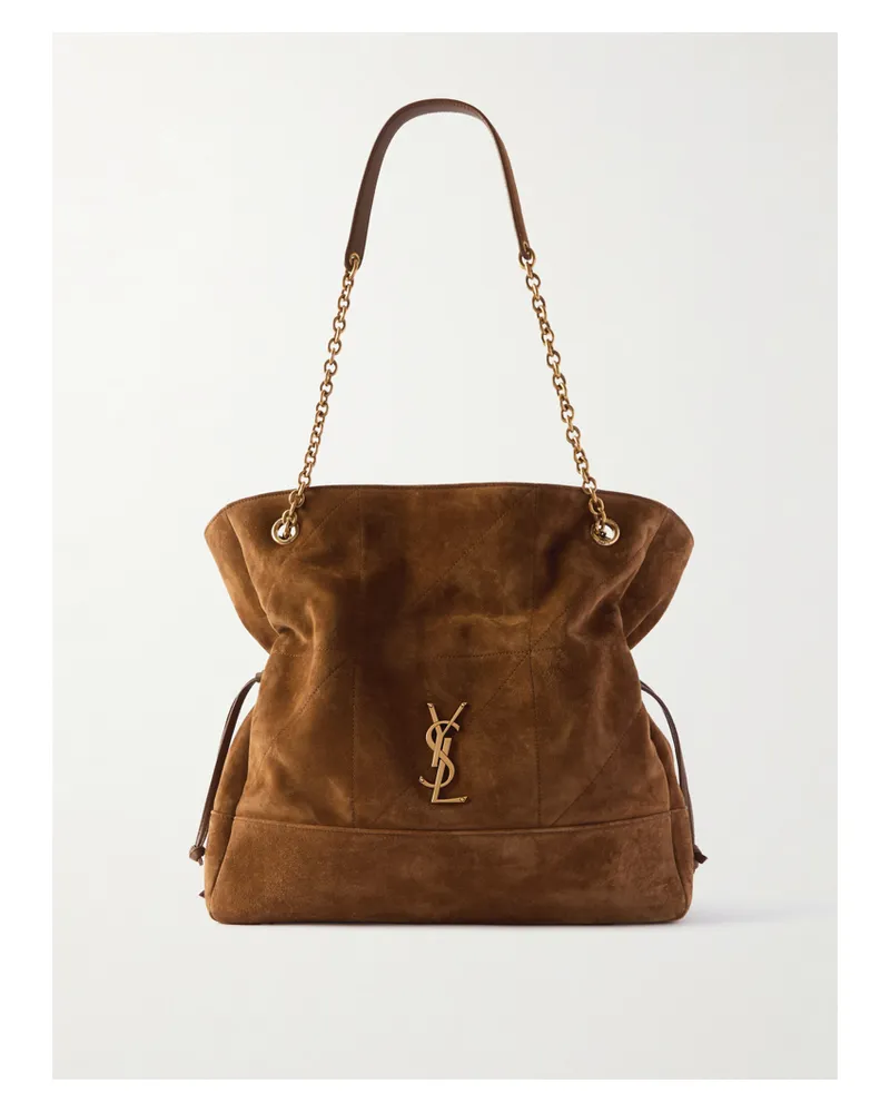 Saint Laurent Jamie Shopping Appliquéd Quilted Suede Shoulder Bag - Brown Brown