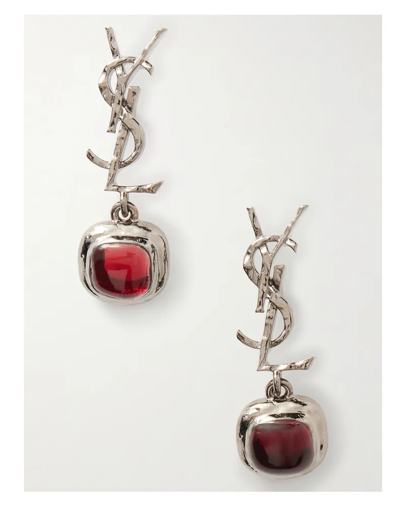 Saint Laurent Cassandre Pampille Silver-tone And Resin Earrings Silver