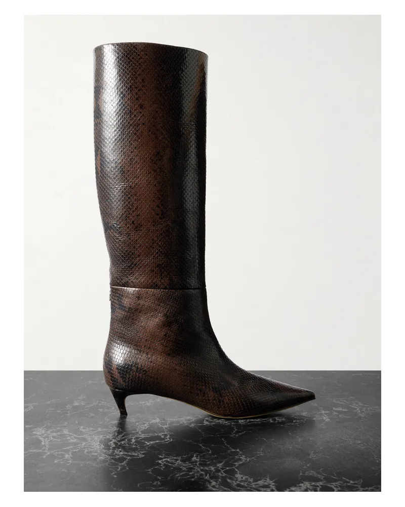Jimmy Choo Maxima 35 Kniehohe Stiefel Aus Leder Mit Schlangeneffekt - Braun Braun