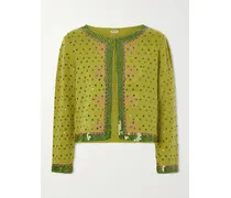 Fairy Floss Cropped Embellished Wool And Cashmere-blend Cardigan - Green