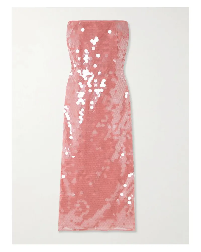 STAUD Casey Trägerloses Midikleid Aus Tüll Mit Pailletten - Pink Pink