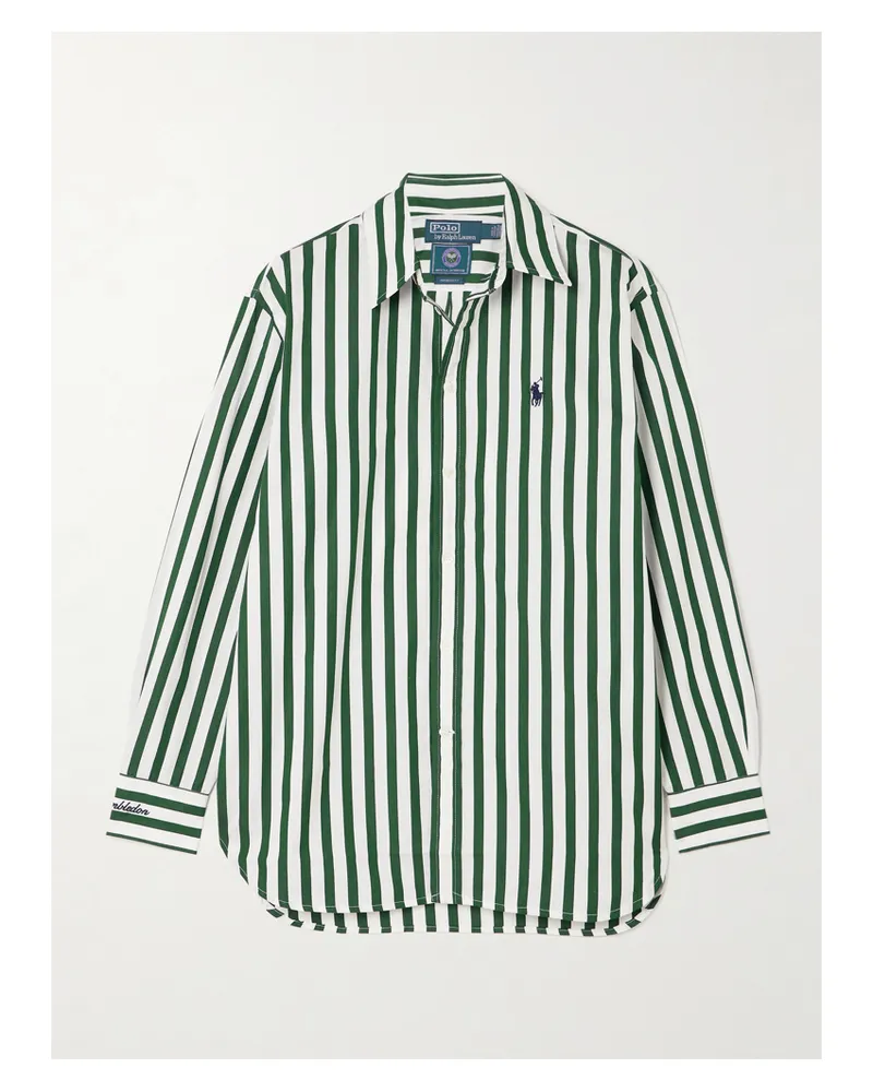 Ralph Lauren Wimbledon Hemd Aus Gestreifter Baumwollpopeline Mit Stickerei - Grün Grün