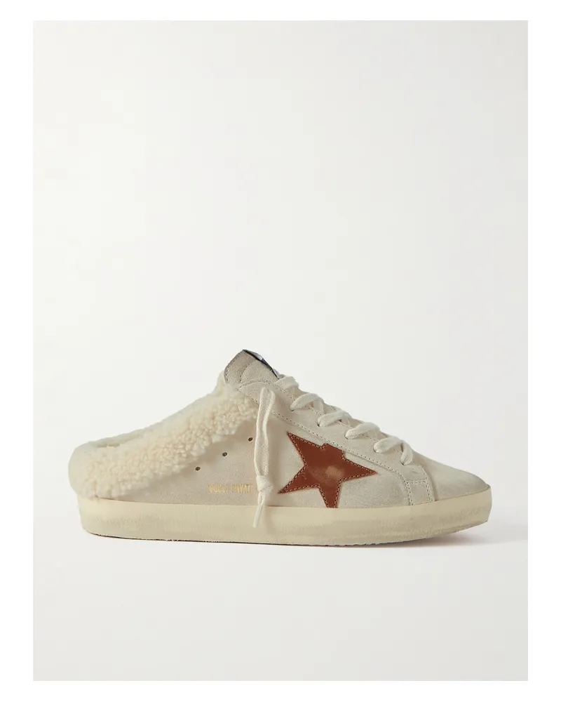Golden Goose Super-star Sabot Slip-ons Aus Veloursleder Und Shearling Mit Lederbesatz In Distressed-optik - Neutral Neutral