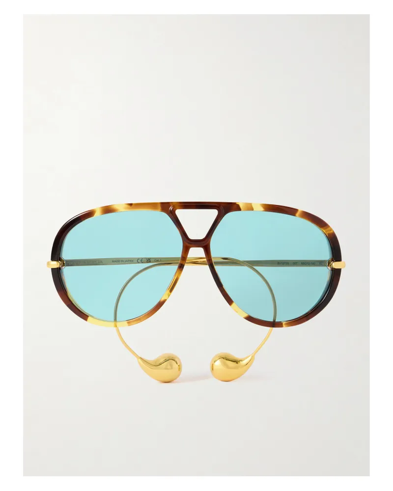 Bottega Veneta Embellished Aviator-style Tortoiseshell Recycled-acetate And Gold-tone Sunglasses Tortoiseshell