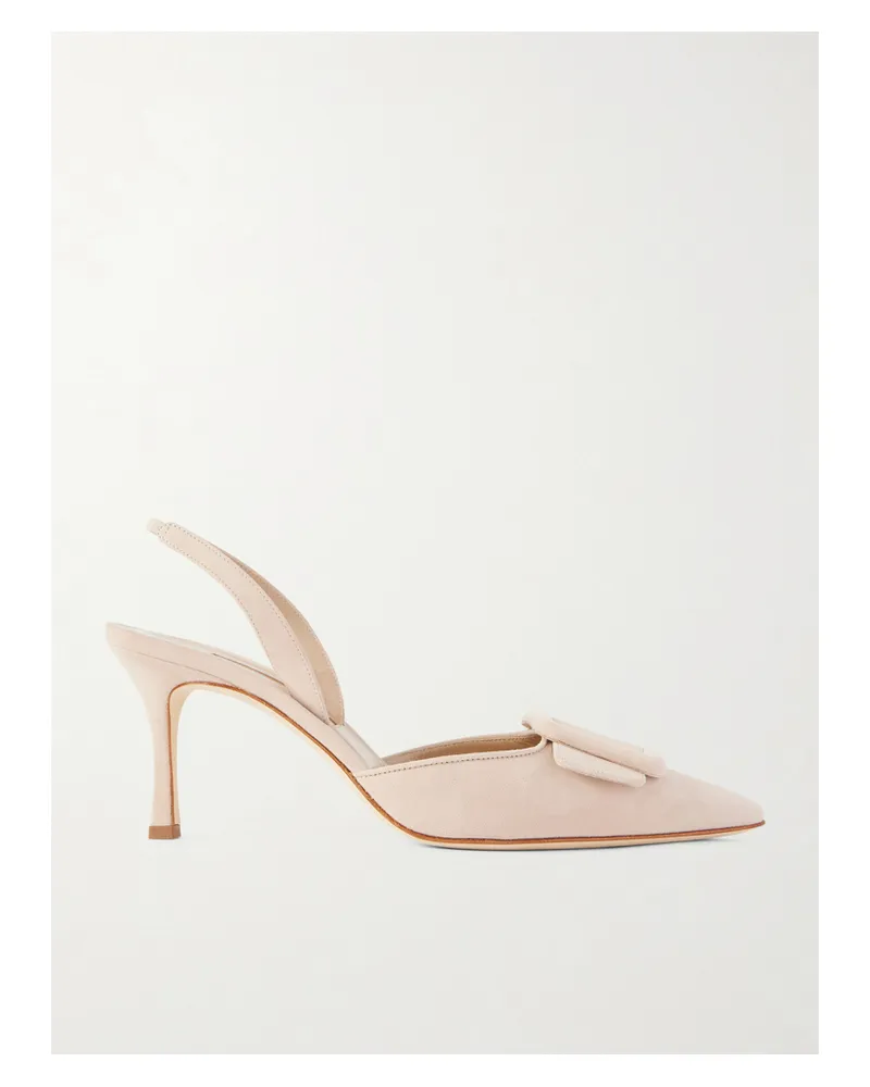 Manolo Blahnik Maysli 70 Buckled Suede Slingback Pumps - Neutrals Neutrals