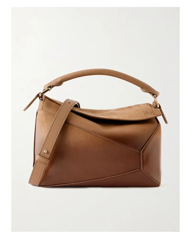 Loewe Puzzle Edge Small Patent-nubuck Shoulder Bag - Brown Brown
