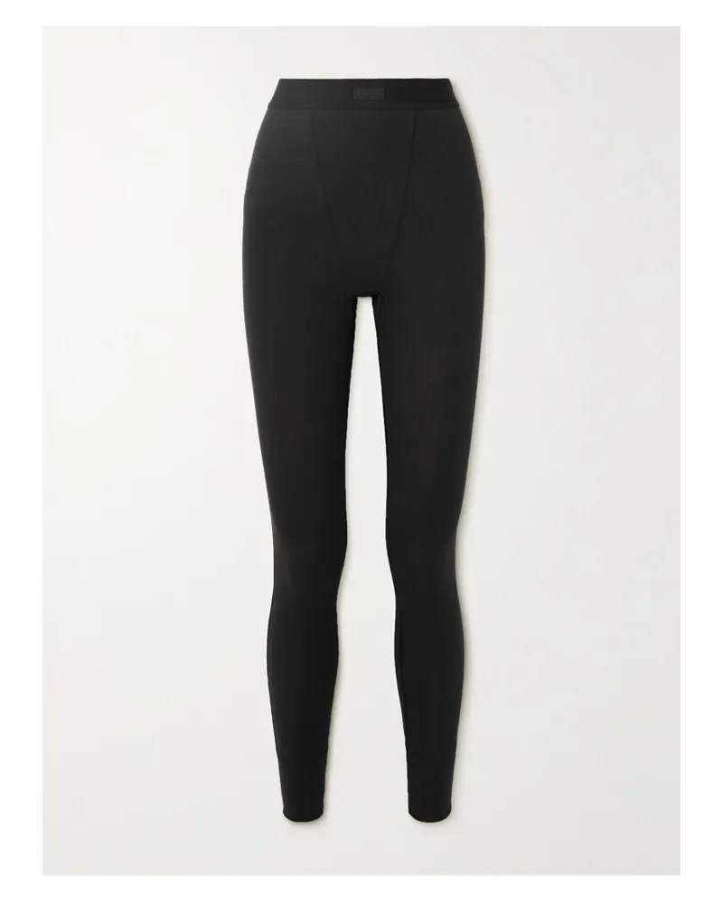 SKIMS Ribbed Cotton-blend Leggings – Soot – Leggings Aus Einer Gerippten Baumwollmischung - Schwarz Schwarz