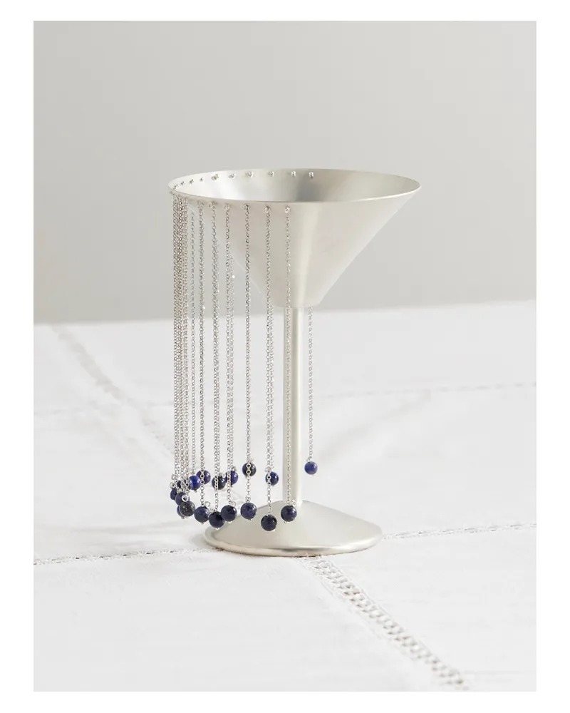 Natalia Criado Taller Marmo Celebration Versilbertes Margaritaglas Mit Fransen Und Lapislazuli Silber