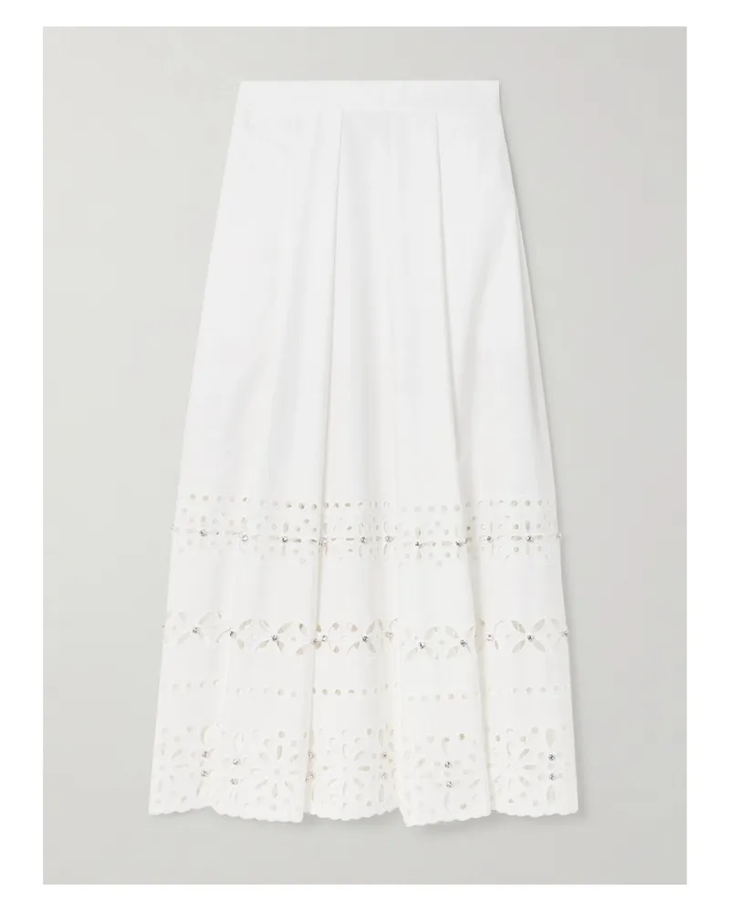Huishan Zhang Avery Midirock Aus Faille Mit Lochstickerei, Kristallen Und Falten - Weiß Weiß