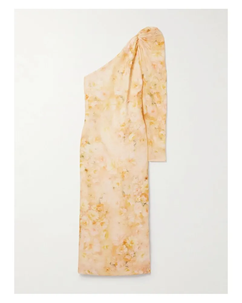 Zimmermann Crush Asymmetrisches Midikleid Aus Einer Leinen-seidenmischung Mit Blumenprint - Gelb Gelb