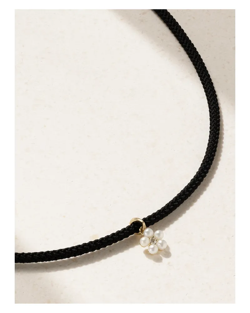 MIZUKI 14-karat Gold, Cord, Pearl And Diamond Necklace - Black Black