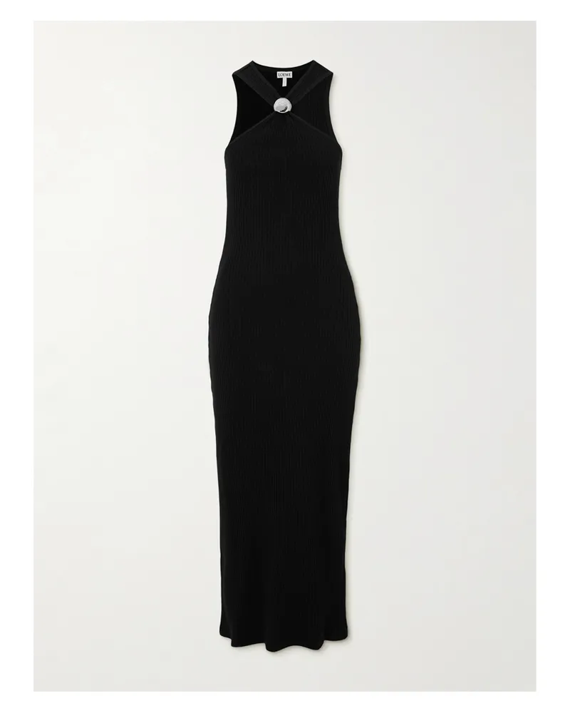 Loewe Midikleid Aus Geripptem Baumwoll-jersey Mit Verzierung - Schwarz Schwarz