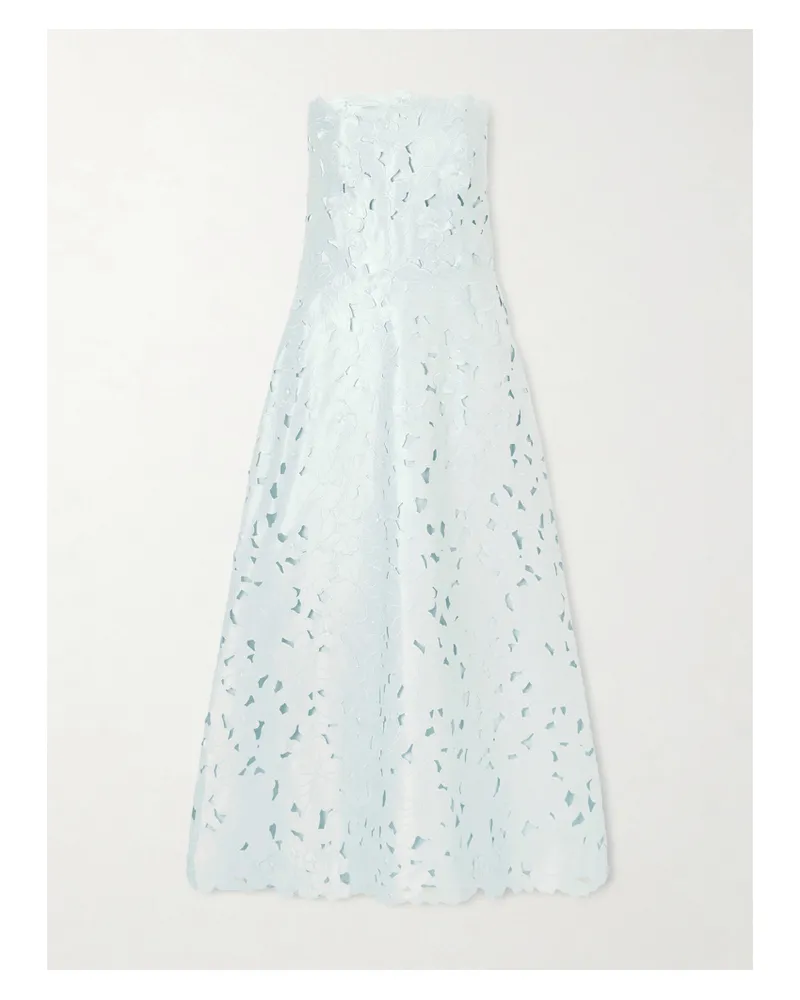 COSTARELLOS Vella Strapless Guipure Lace Midi Dress - Blue Blue