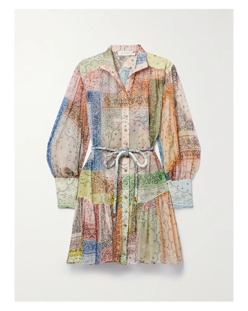 Zimmermann Matchmaker Minikleid Aus Bedrucktem Voile Aus Einer Baumwoll-seidenmischung Mit Bindegürtel - Mehrfarbig Mehrfarbig