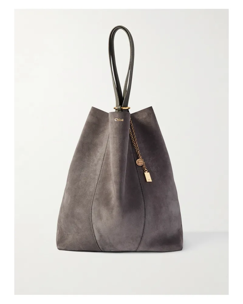 Chloé Spin Tote Aus Veloursleder Mit Lederbesätzen Und Verzierungen - Grau Grau
