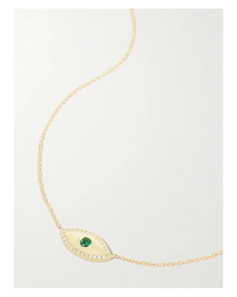 Jennifer Meyer Medium Evil Eye Kette Aus 18 Karat Gold Mit Diamanten Und Smaragd Gold