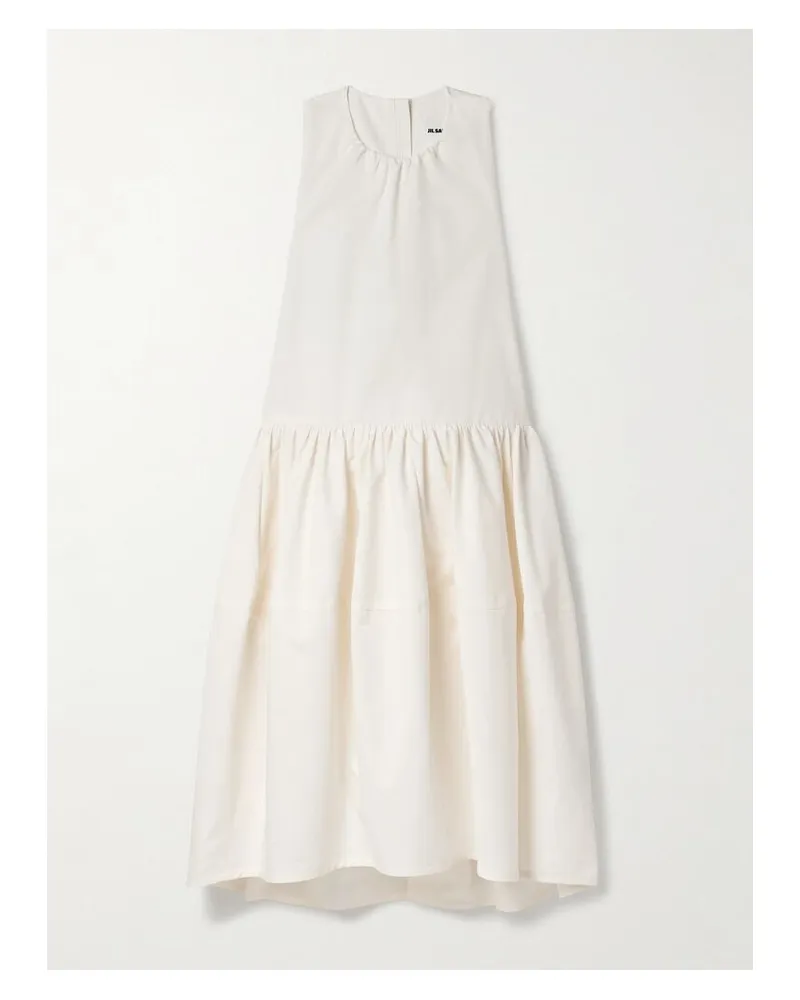 Jil Sander Midikleid Aus Popeline Aus Einer Baumwoll-seidenmischung Mit Raffungen - Weiß Weiß