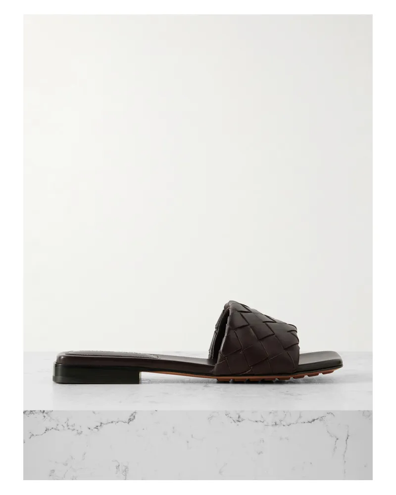Bottega Veneta Riva Intrecciato Leather Slides - Brown Brown