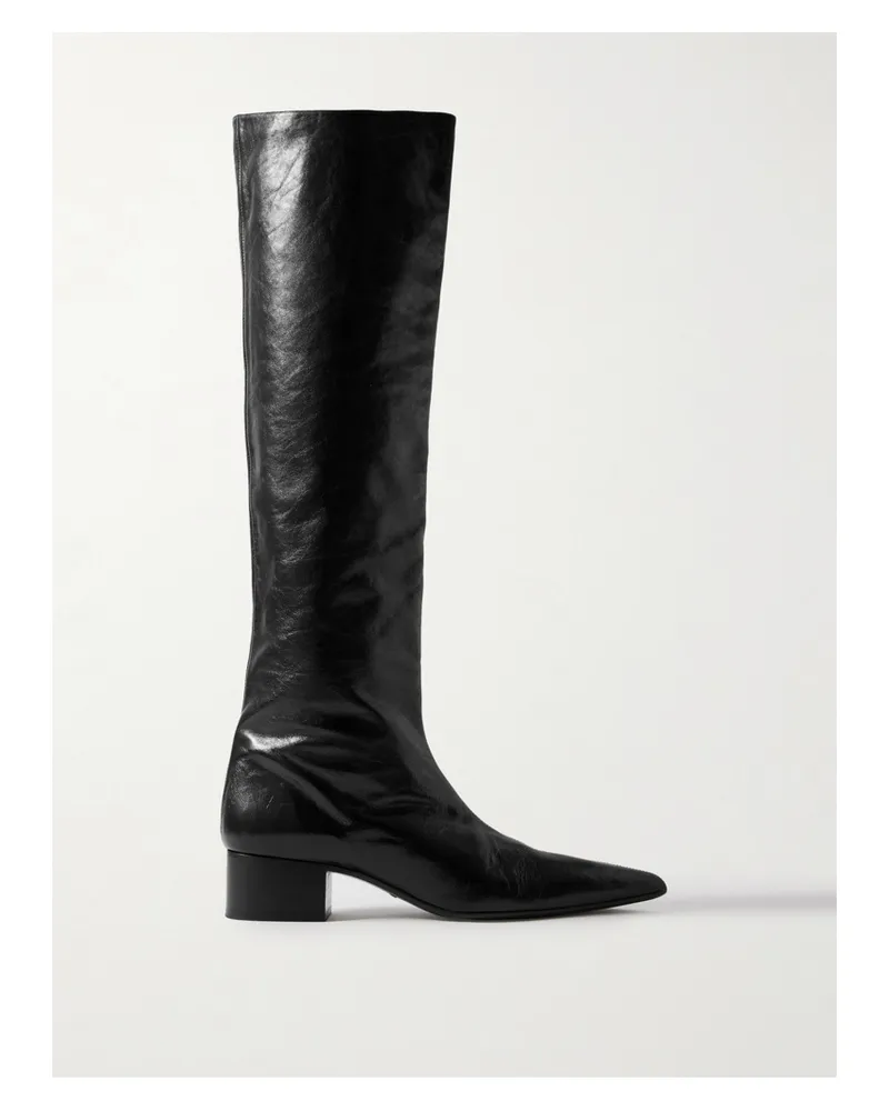 KHAITE Andee Crinkled-leather Knee Boots - Black Black