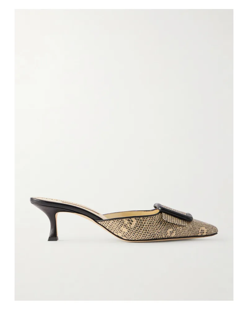 Manolo Blahnik Maysalebi 50 Lizard-effect Leather Mules - Neutrals Neutrals