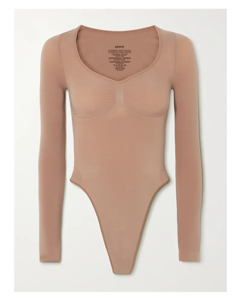 SKIMS Seamless Sculpt Long Sleeve Thong Bodysuit – Sienna – String-body - Neutral Neutral