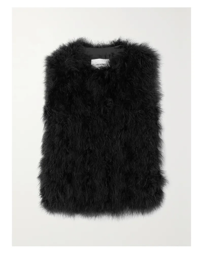 Yves Salomon Feather-embellished Silk-satin Vest - Black Black