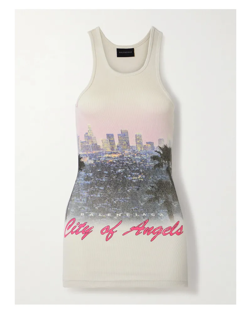 Balenciaga Tanktop Aus Geripptem Baumwoll-jersey Mit Print - Wollweiß Wollweiß