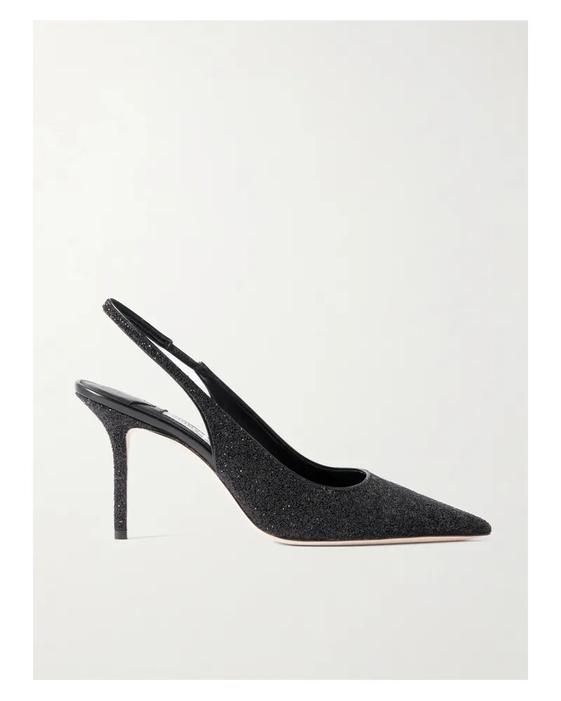 Jimmy Choo Love 85 Slingback-pumps Aus Leder Mit Glitter-finish - Schwarz Schwarz