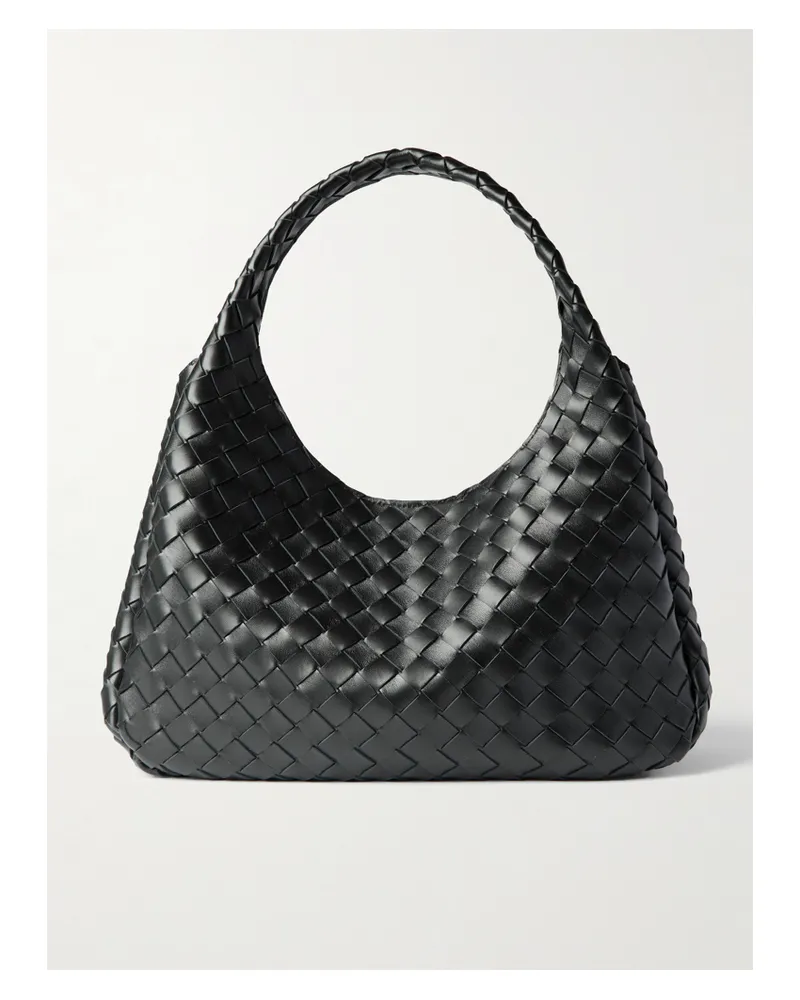 Bottega Veneta Campana Intrecciato Leather Shoulder Bag - Black Black