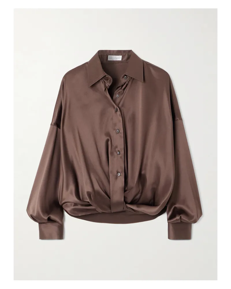 Brunello Cucinelli Hemd Aus Satin Aus Einer Seidenmischung Mit Raffung - Braun Braun