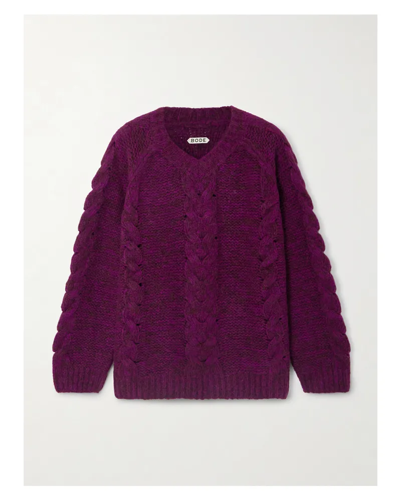 BODE Eiderdown Cable-knit Alpaca, Mohair And Silk-blend Sweater - Purple Purple
