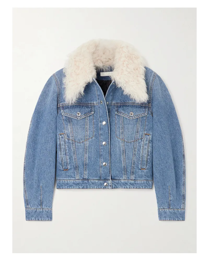 Chloé Net Sustain Verkürzte Jeansjacke Mit Shearlingbesatz - Blau Blau
