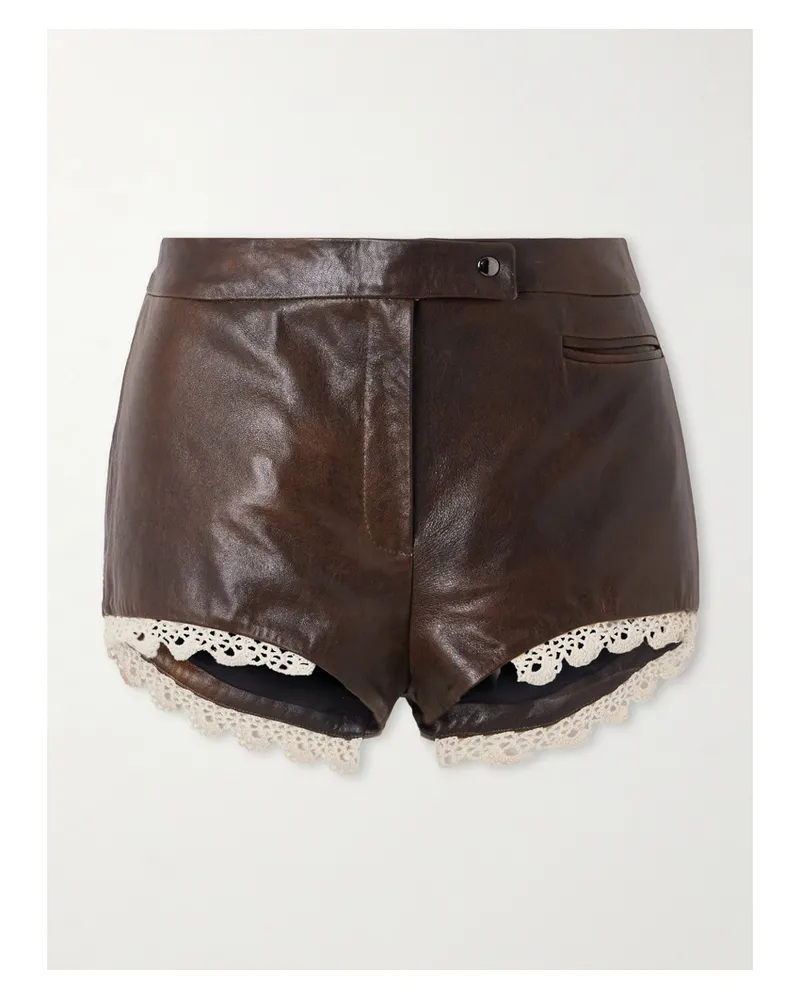 Magda Butrym Shorts Aus Leder Mit Baumwollspitzenbesätzen - Braun Braun