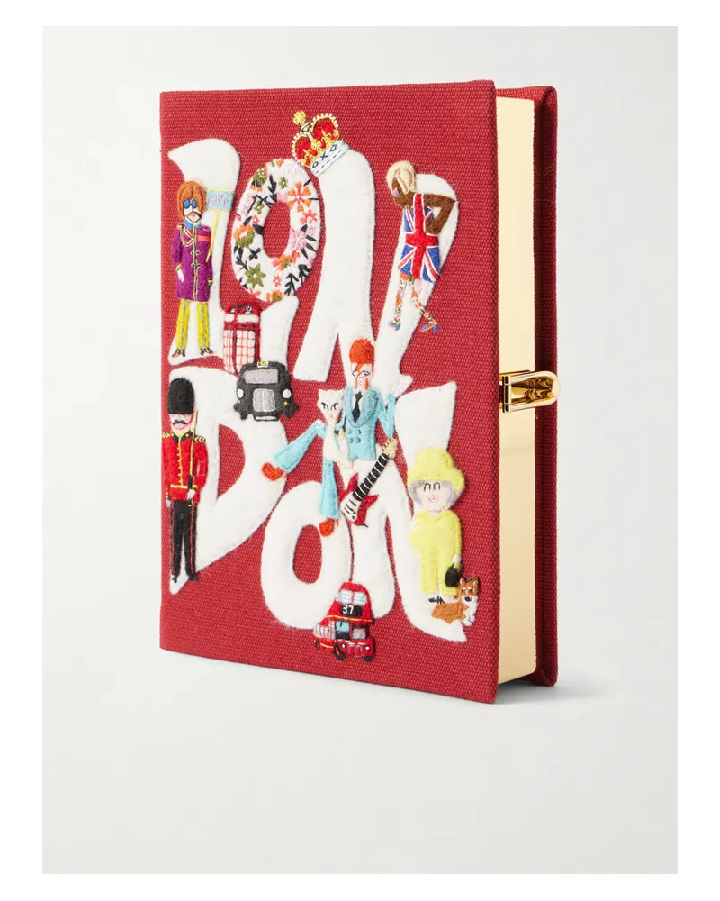 Olympia Le-Tan London Appliquéd Embroidered Canvas Clutch Red