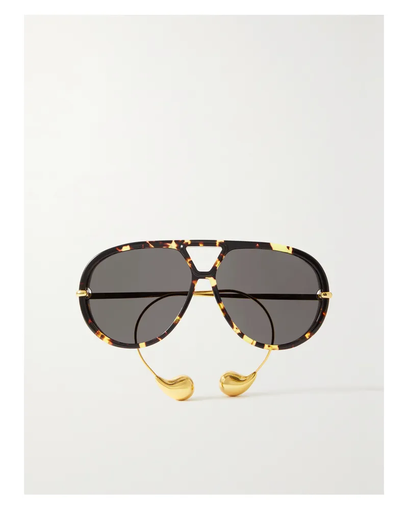 Bottega Veneta Embellished Aviator-style Tortoiseshell Recycled-acetate And Gold-tone Sunglasses - Brown Brown
