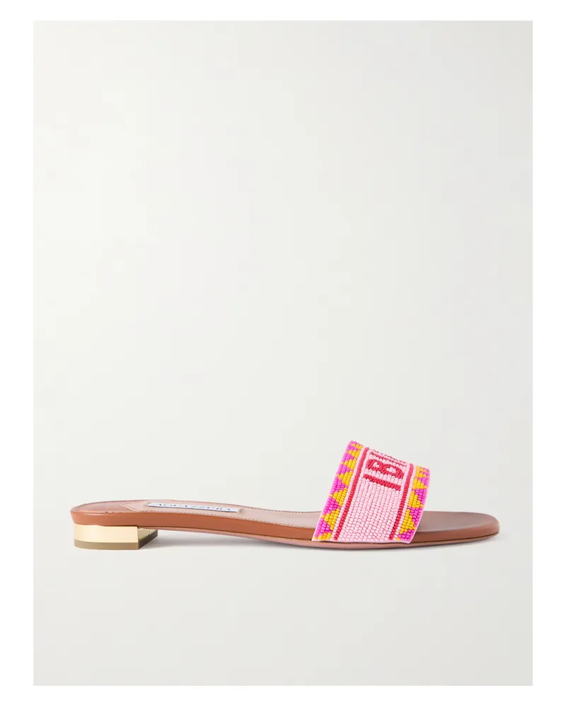 Aquazzura Ibiza Pantoletten Aus Leder Mit Zierperlen - Braun Braun