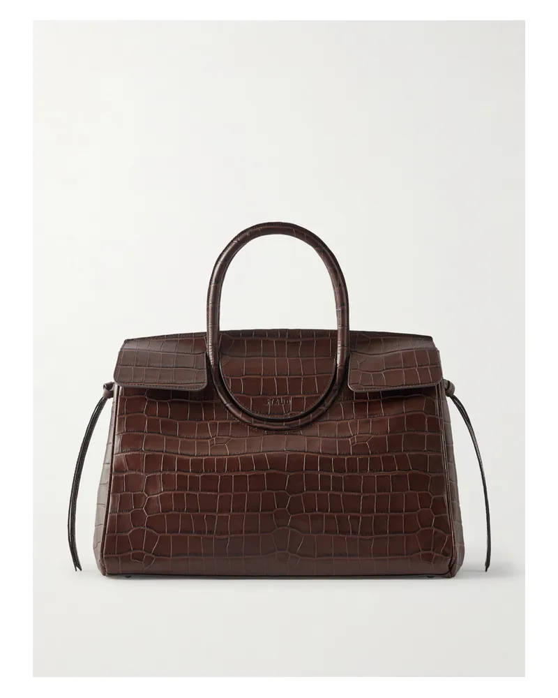 STAUD Maude Croc-effect Leather Tote - Brown Brown