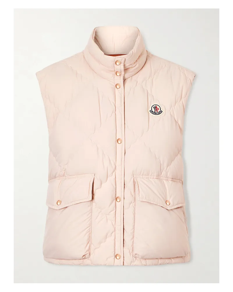Moncler Biois Verkürzte Daunenweste Aus Gestepptem Shell Mit Applikation Und Kapuze - Pink Pink
